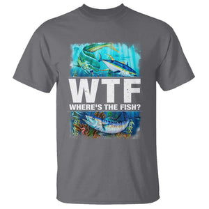 WTF Where's The Fish Fisherman T Shirt TS09 Charcoal Print Your Wear