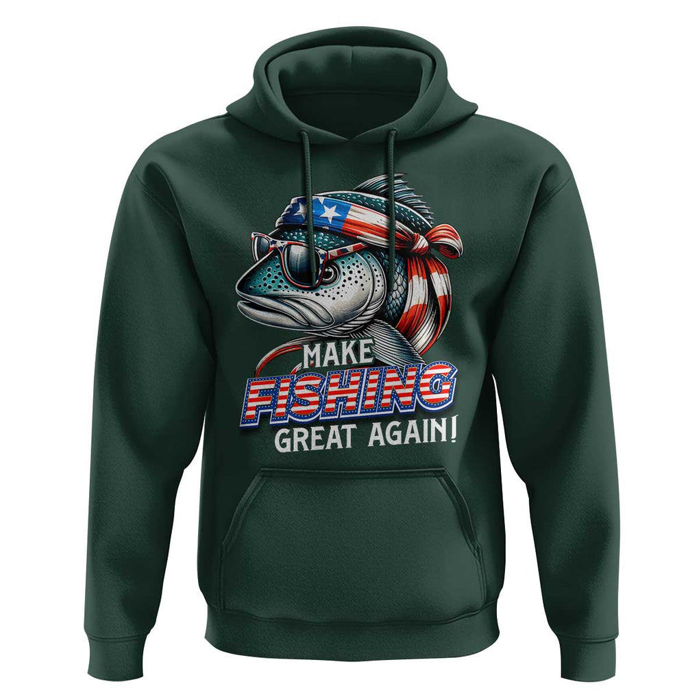 Funny Fishing Hoodie Make Fishing Great Again Cool Fish America Flag TS09 Dark Forest Green Print Your Wear