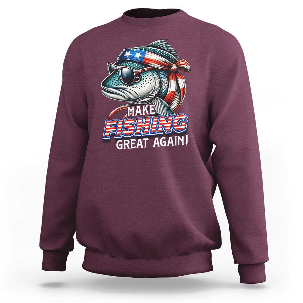 Funny Fishing Sweatshirt Make Fishing Great Again Cool Fish America Flag TS09 Maroon Print Your Wear