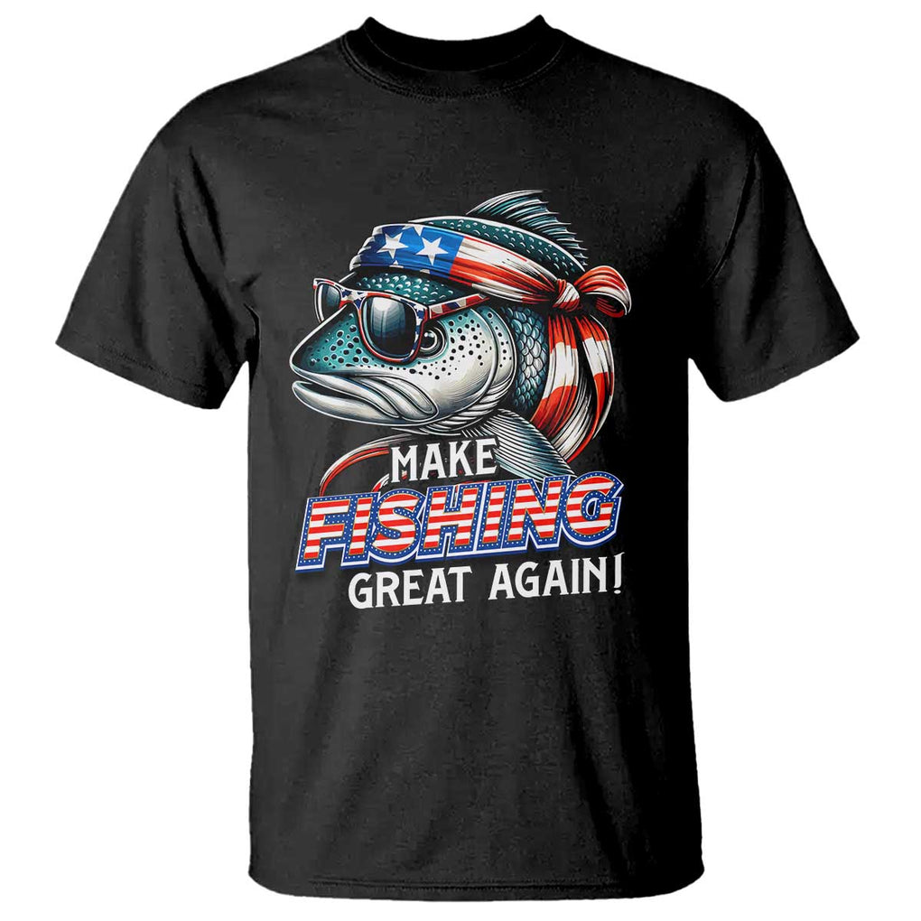Funny Fishing T Shirt Make Fishing Great Again Cool Fish America Flag TS09 Black Print Your Wear