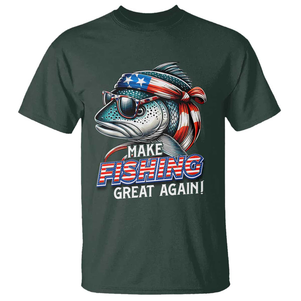Funny Fishing T Shirt Make Fishing Great Again Cool Fish America Flag TS09 Dark Forest Green Print Your Wear