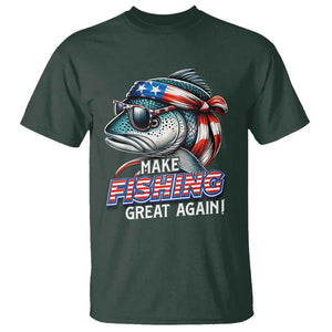 Funny Fishing T Shirt Make Fishing Great Again Cool Fish America Flag TS09 Dark Forest Green Print Your Wear