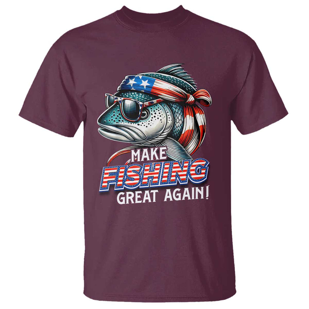 Funny Fishing T Shirt Make Fishing Great Again Cool Fish America Flag TS09 Maroon Print Your Wear