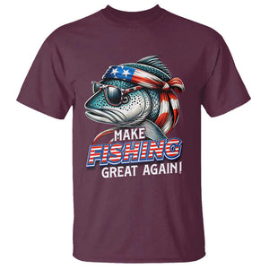 Funny Fishing T Shirt Make Fishing Great Again Cool Fish America Flag TS09 Maroon Print Your Wear