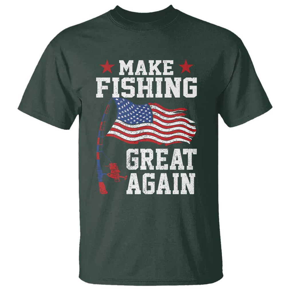 Funny Fisherman T Shirt Make Fishing Great Again America Flag TS09 Dark Forest Green Print Your Wear