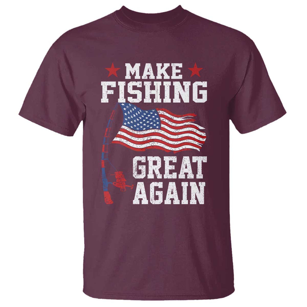 Funny Fisherman T Shirt Make Fishing Great Again America Flag TS09 Maroon Print Your Wear