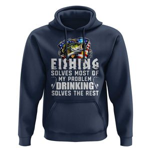 Funny Fishing Drinking Hoodie Fishing Solves Most Of My Problems Drinking Solves The Rest TS09 Navy Print Your Wear