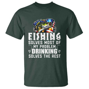 Funny Fishing Drinking T Shirt Fishing Solves Most Of My Problems Drinking Solves The Rest TS09 Dark Forest Green Print Your Wear