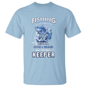 Funny Fishing Is Like Dating It's All Catch And Relesase Until You Find A Keeper T Shirt TS09 Light Blue Print Your Wear