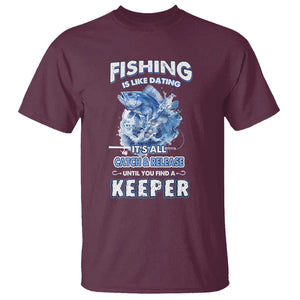 Funny Fishing Is Like Dating It's All Catch And Relesase Until You Find A Keeper T Shirt TS09 Maroon Print Your Wear