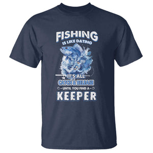 Funny Fishing Is Like Dating It's All Catch And Relesase Until You Find A Keeper T Shirt TS09 Navy Print Your Wear