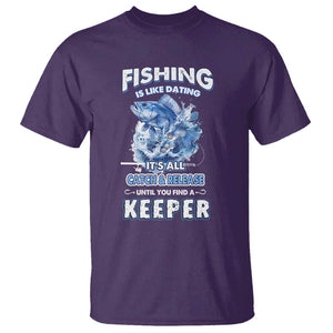 Funny Fishing Is Like Dating It's All Catch And Relesase Until You Find A Keeper T Shirt TS09 Purple Print Your Wear