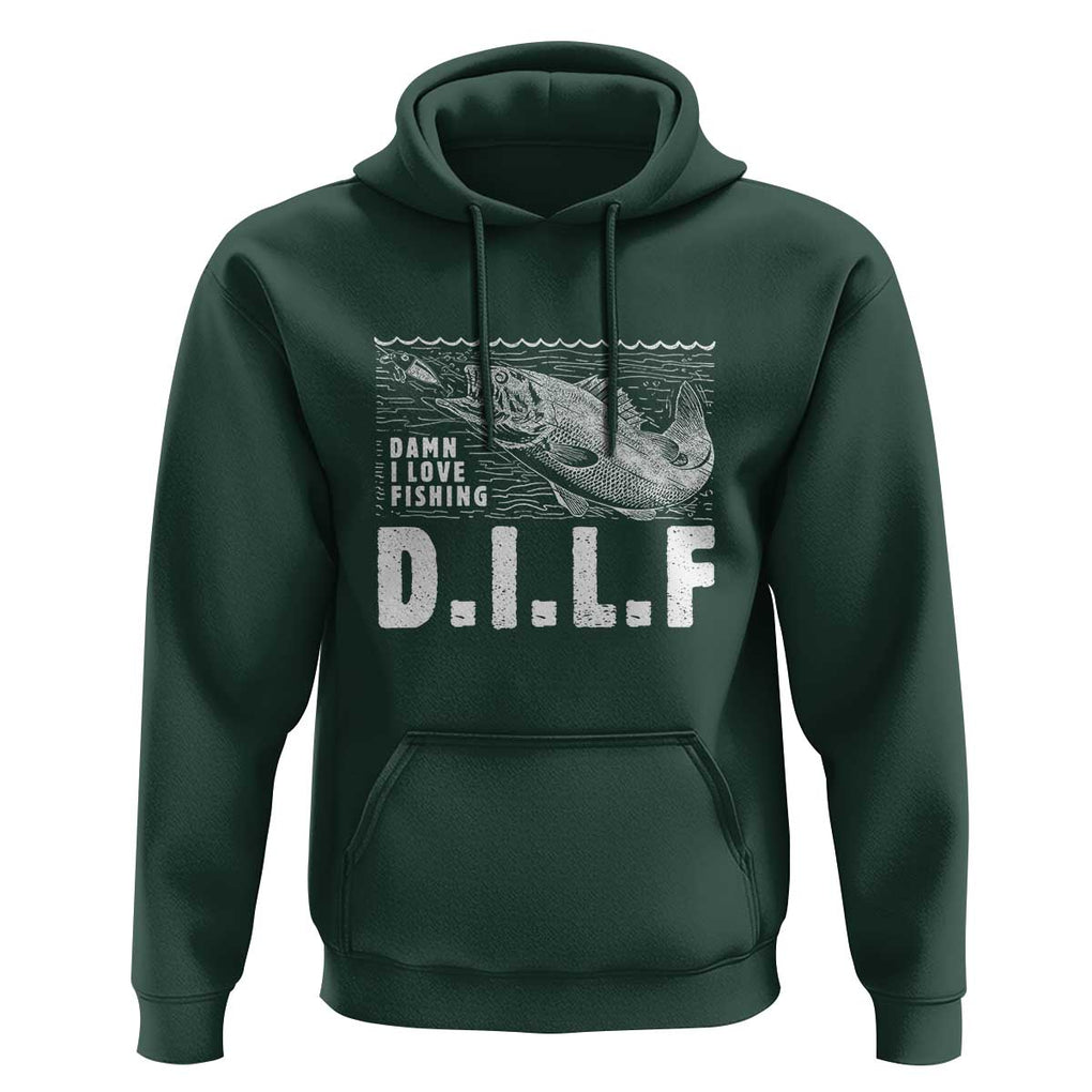 Funny Fisherman Hoodie DILF Damn I Love Fishing TS09 Dark Forest Green Print Your Wear