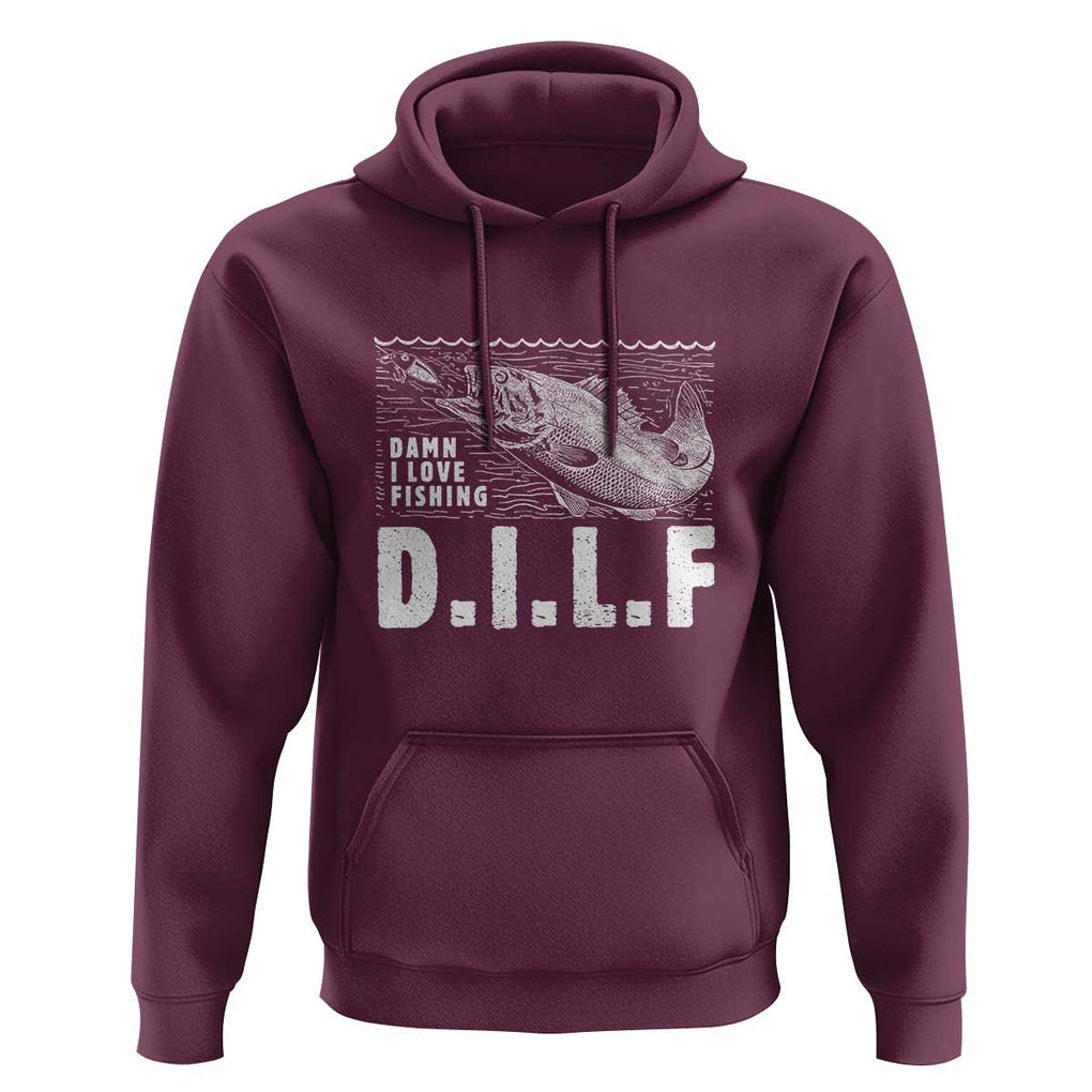 Funny Fisherman Hoodie DILF Damn I Love Fishing TS09 Maroon Print Your Wear