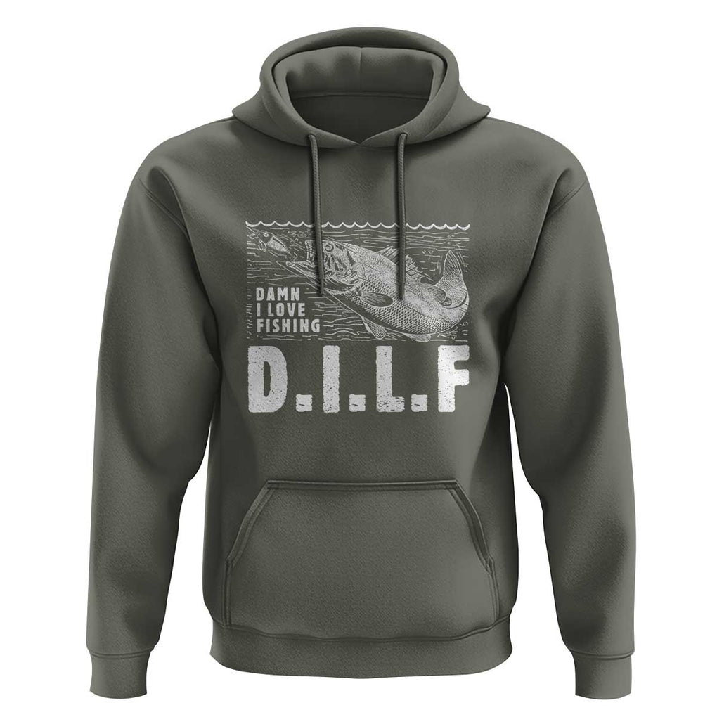 Funny Fisherman Hoodie DILF Damn I Love Fishing TS09 Military Green Print Your Wear