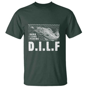 Funny Fisherman T Shirt DILF Damn I Love Fishing TS09 Dark Forest Green Print Your Wear