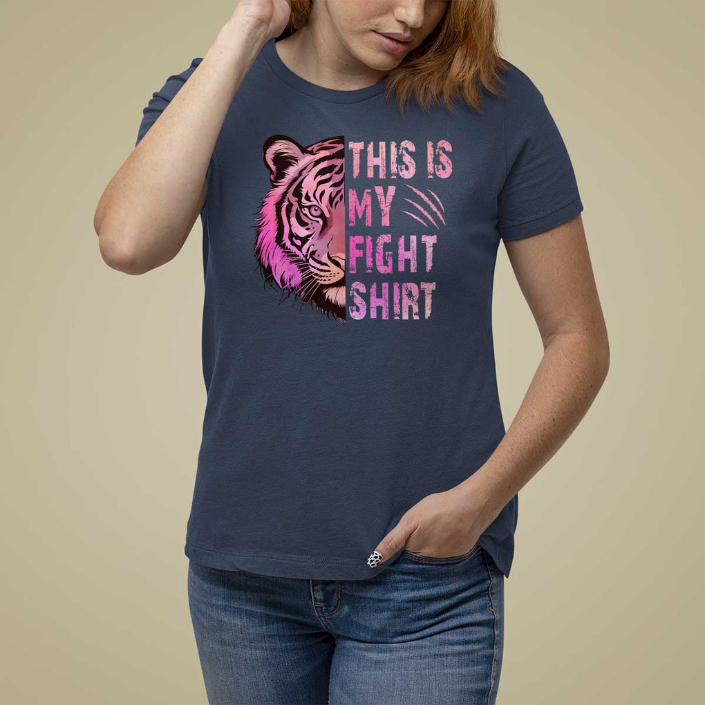 Breast Cancer T Shirt For Women This Is My Fight Pink Tiger Warrior TS09 Navy Print Your Wear