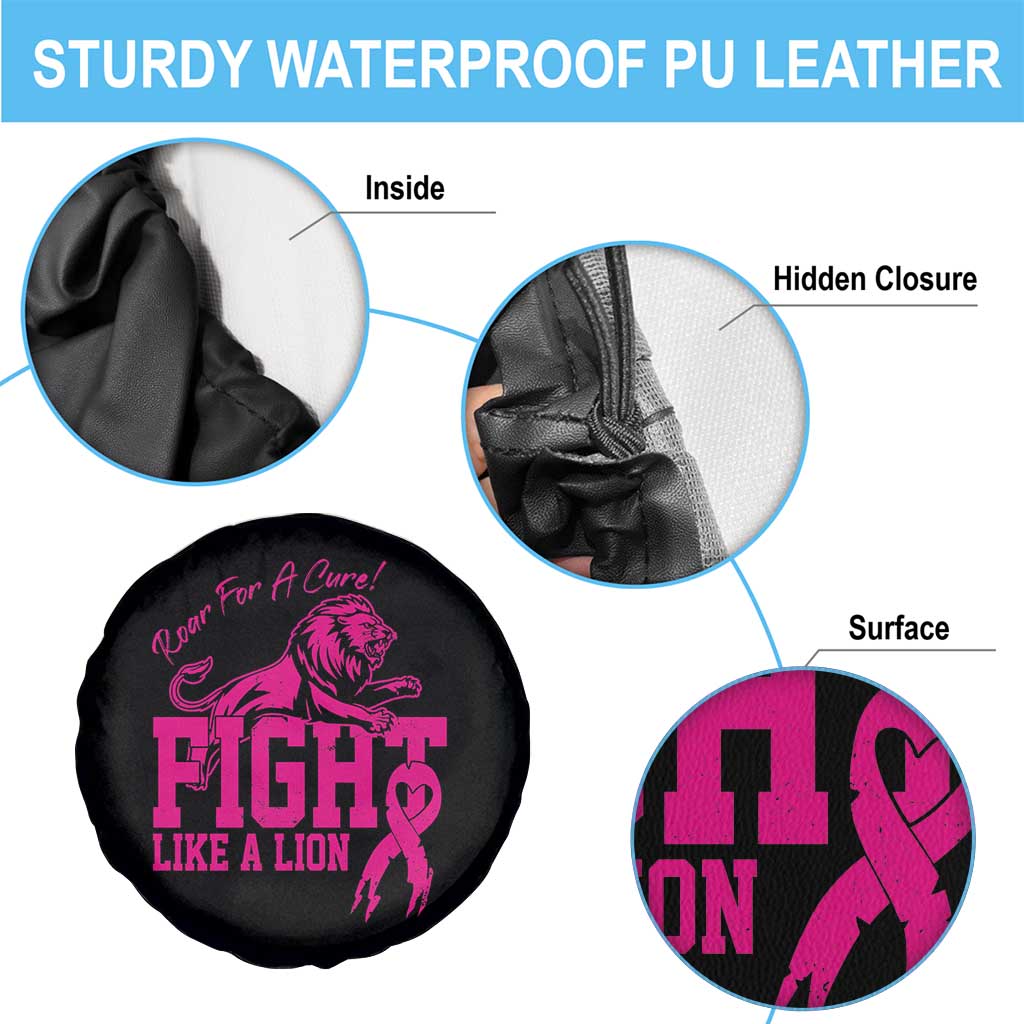 Pink Breast Cancer Spare Tire Cover Fight Like A Lion Roar For A Cure TS09 Print Your Wear