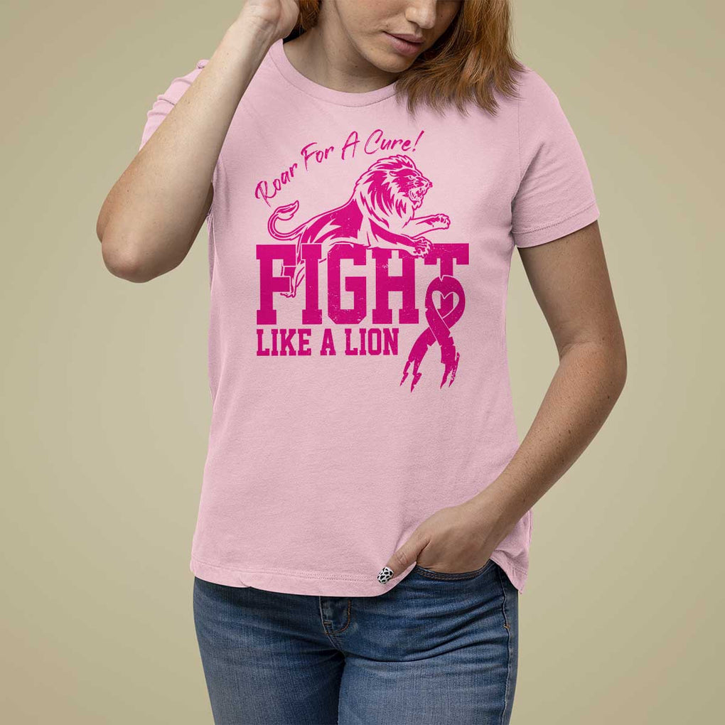 Pink Breast Cancer T Shirt For Women Fight Like A Lion Roar For A Cure TS09 Light Pink Print Your Wear