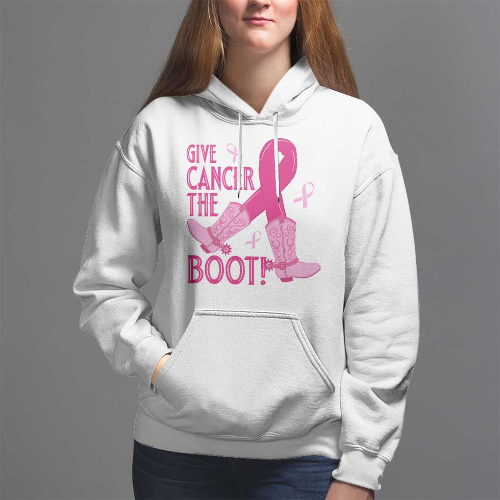 Breast Cancer Hoodie Give Cancer The Boot Cowgirl Western Cowboy TS09 White Print Your Wear