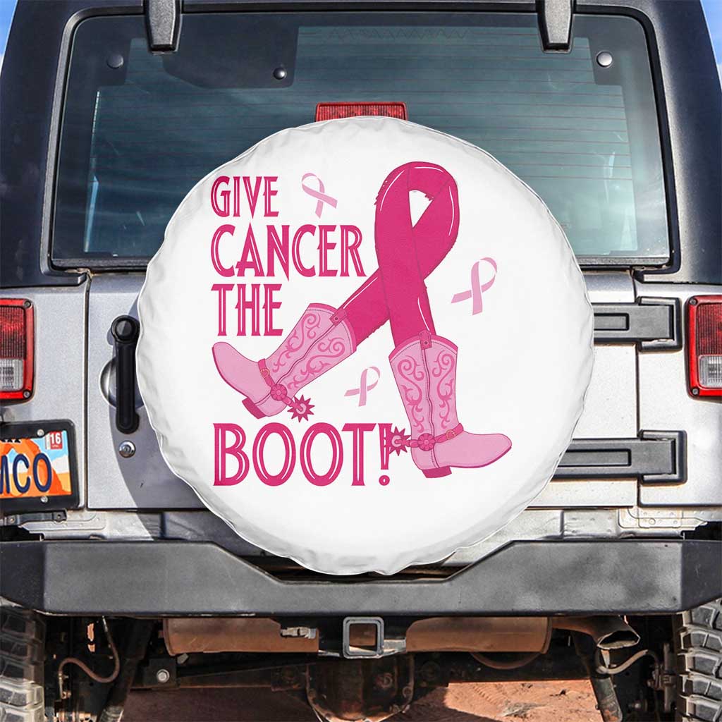 Breast Cancer Spare Tire Cover Give Cancer The Boot Cowgirl Western Cowboy TS09 No hole White Print Your Wear