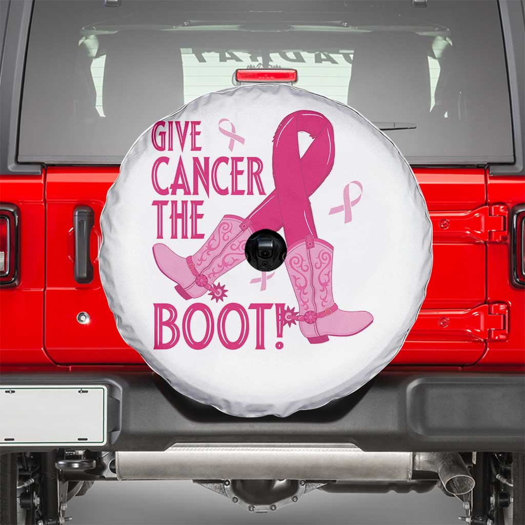 Breast Cancer Spare Tire Cover Give Cancer The Boot Cowgirl Western Cowboy TS09 White Print Your Wear