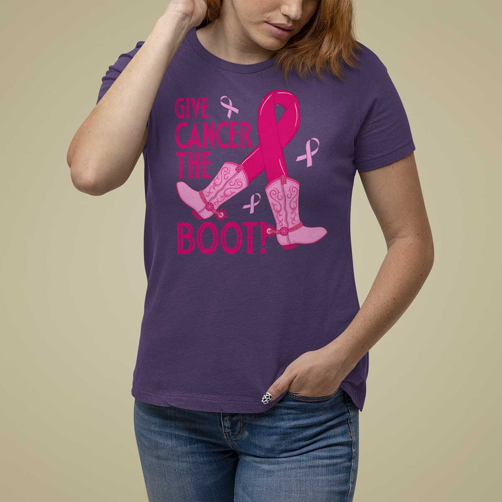 Breast Cancer T Shirt For Women Give Cancer The Boot Cowgirl Western Cowboy TS09 Purple Print Your Wear