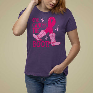 Breast Cancer T Shirt For Women Give Cancer The Boot Cowgirl Western Cowboy TS09 Purple Print Your Wear
