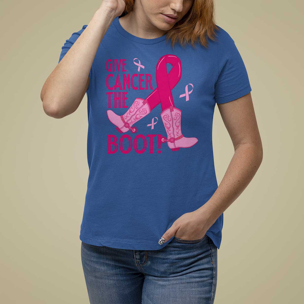 Breast Cancer T Shirt For Women Give Cancer The Boot Cowgirl Western Cowboy TS09 Royal Blue Print Your Wear