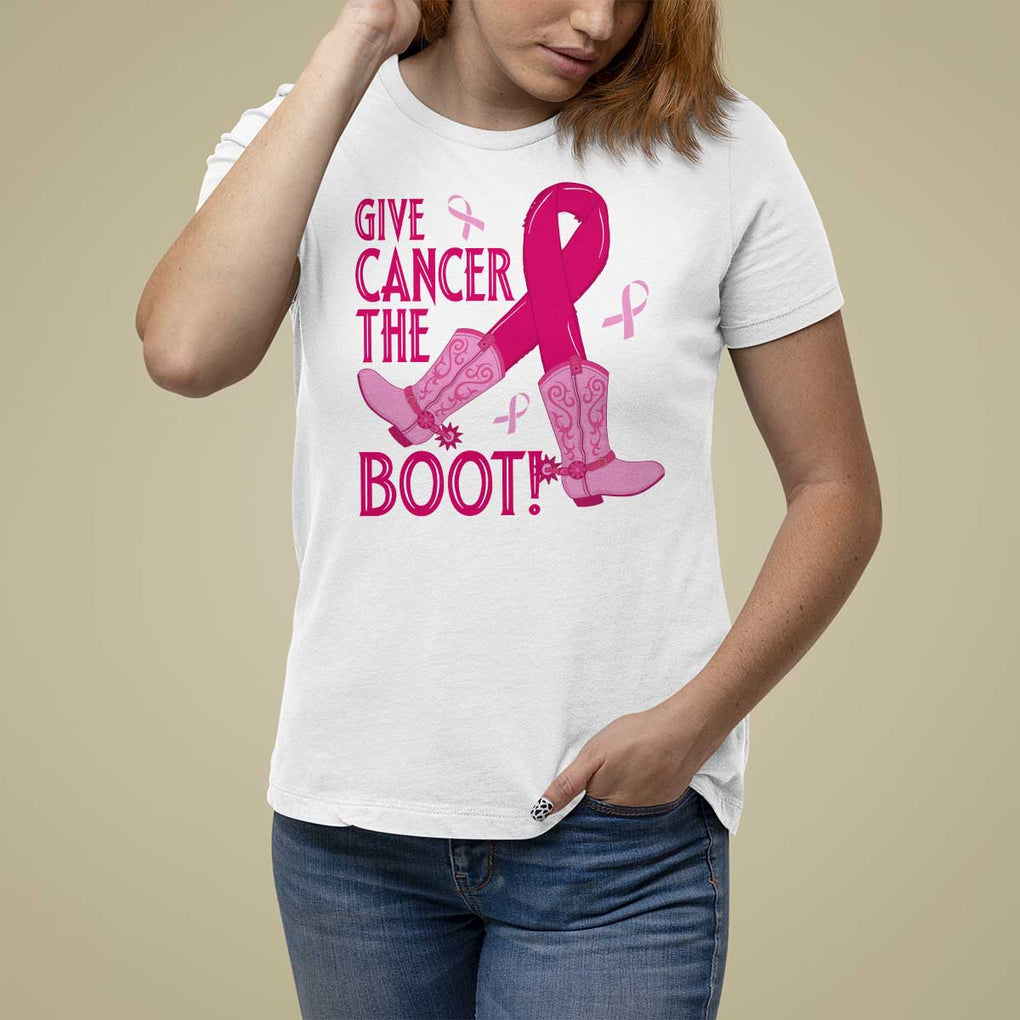 Breast Cancer T Shirt For Women Give Cancer The Boot Cowgirl Western Cowboy TS09 White Print Your Wear