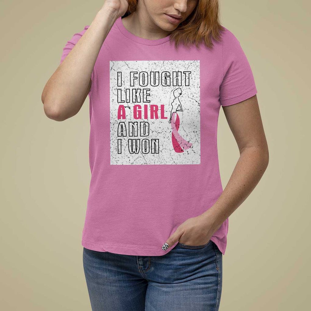 Pink Breast Cancer T Shirt For Women I Fought Like A Girl And I Won TS09 Azalea Print Your Wear