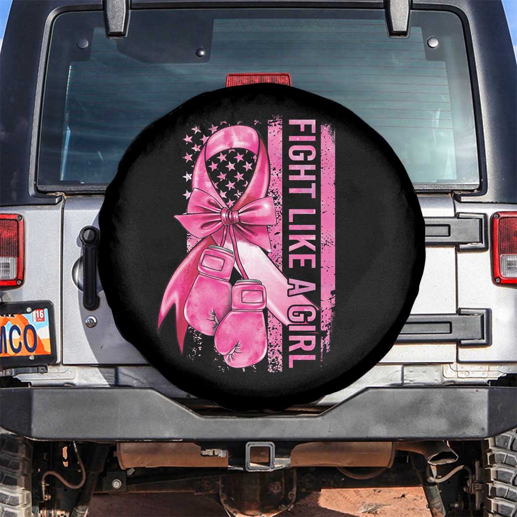 Breast Cancer Spare Tire Cover Fight Like A Girl Pink American Flag TS09 No hole Black Print Your Wear