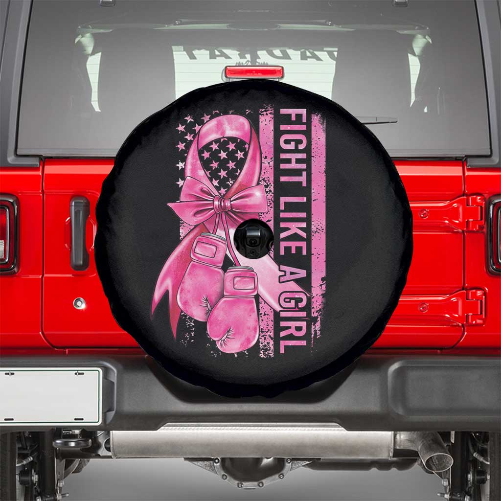 Breast Cancer Spare Tire Cover Fight Like A Girl Pink American Flag TS09 Black Print Your Wear