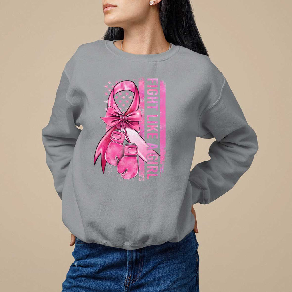 Breast Cancer Sweatshirt Fight Like A Girl Pink American Flag TS09 Sport Gray Print Your Wear