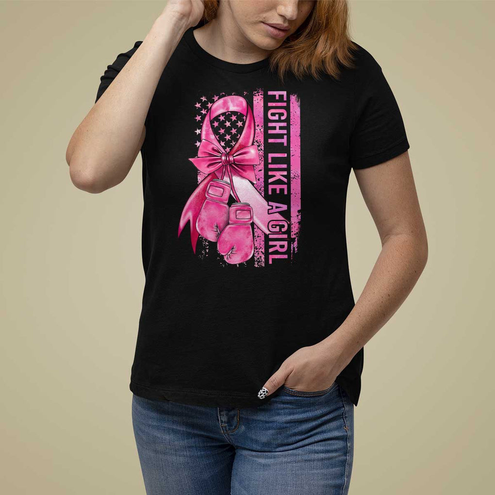 Breast Cancer T Shirt For Women Fight Like A Girl Pink American Flag TS09 Black Print Your Wear