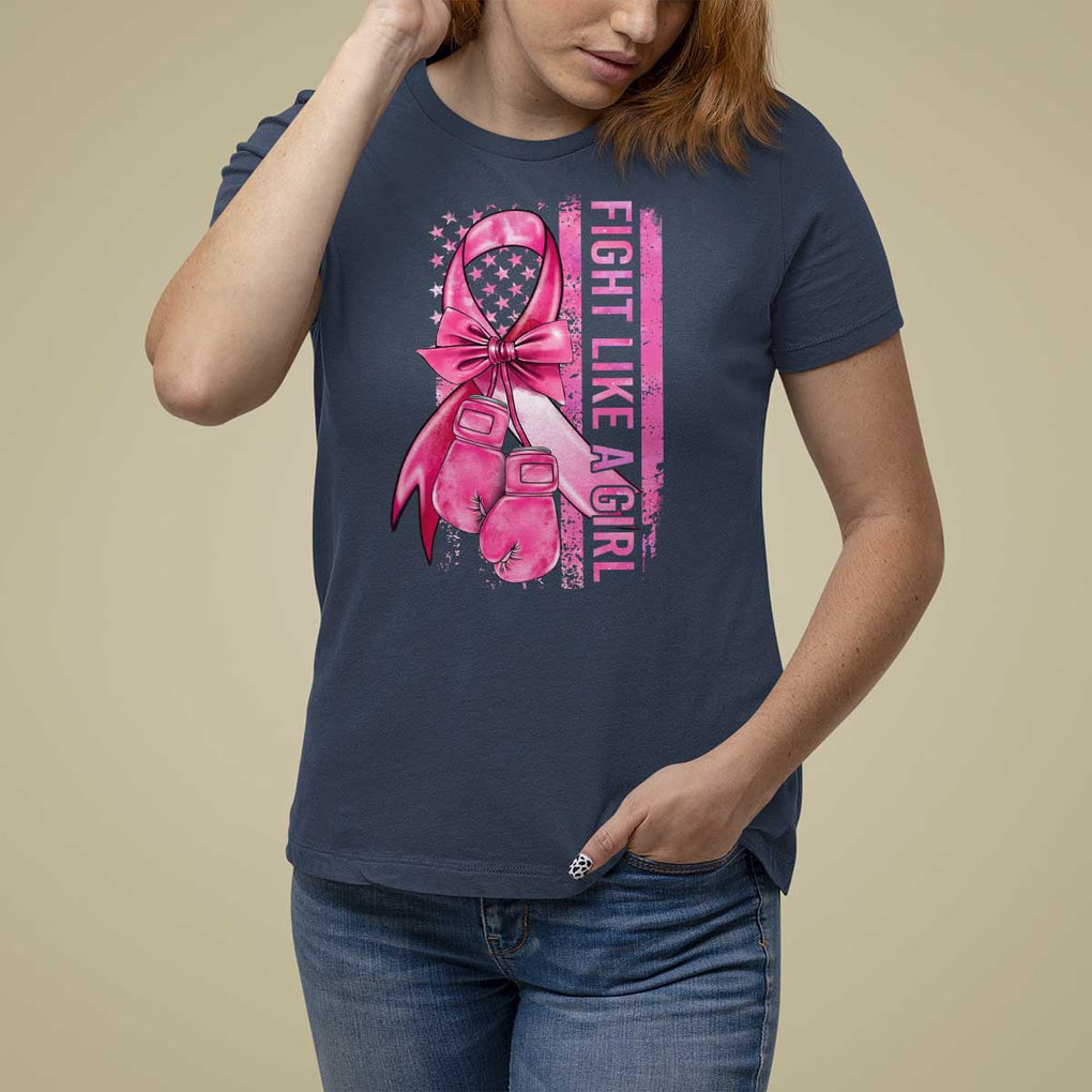 Breast Cancer T Shirt For Women Fight Like A Girl Pink American Flag TS09 Navy Print Your Wear