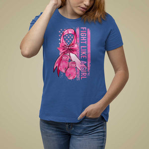 Breast Cancer T Shirt For Women Fight Like A Girl Pink American Flag TS09 Royal Blue Print Your Wear