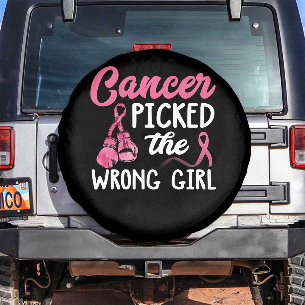 Breast Cancer Spare Tire Cover Cancer Picked The Wrong Girl TS09 No hole Black Print Your Wear