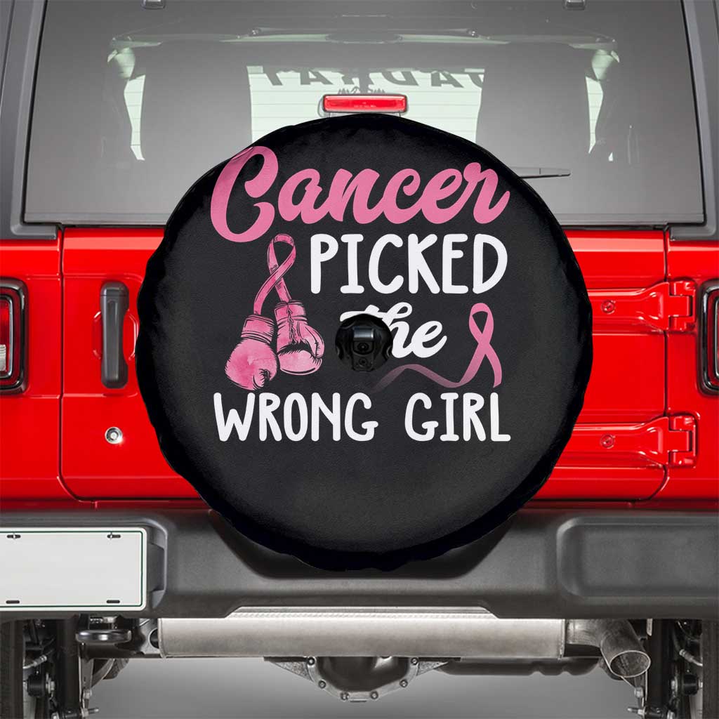 Breast Cancer Spare Tire Cover Cancer Picked The Wrong Girl TS09 Black Print Your Wear