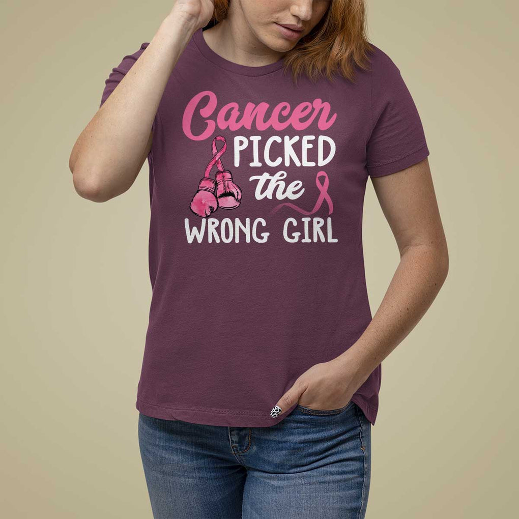Breast Cancer T Shirt For Women Cancer Picked The Wrong Girl TS09 Maroon Print Your Wear