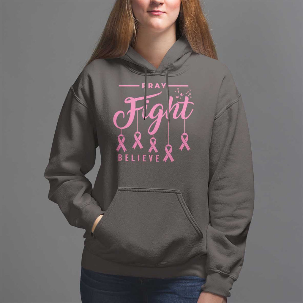 Breast Cancer Hoodie Pray Fight Believe TS09 Dark Chocolate Print Your Wear