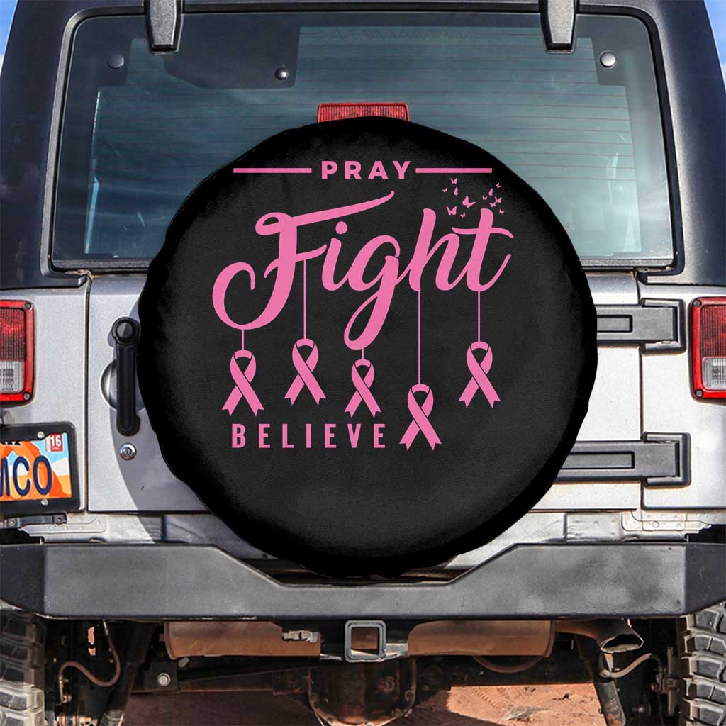 Breast Cancer Spare Tire Cover Pray Fight Believe TS09 No hole Black Print Your Wear