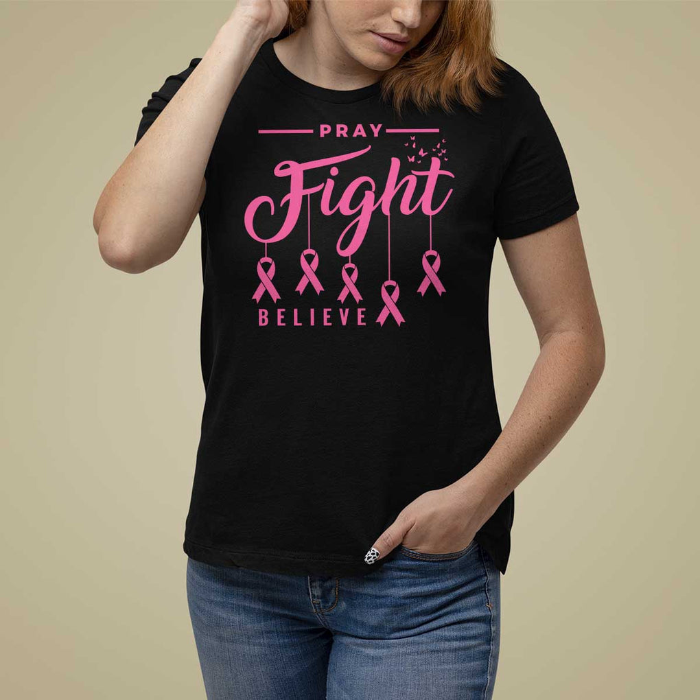 Breast Cancer T Shirt For Women Pray Fight Believe TS09 Black Print Your Wear