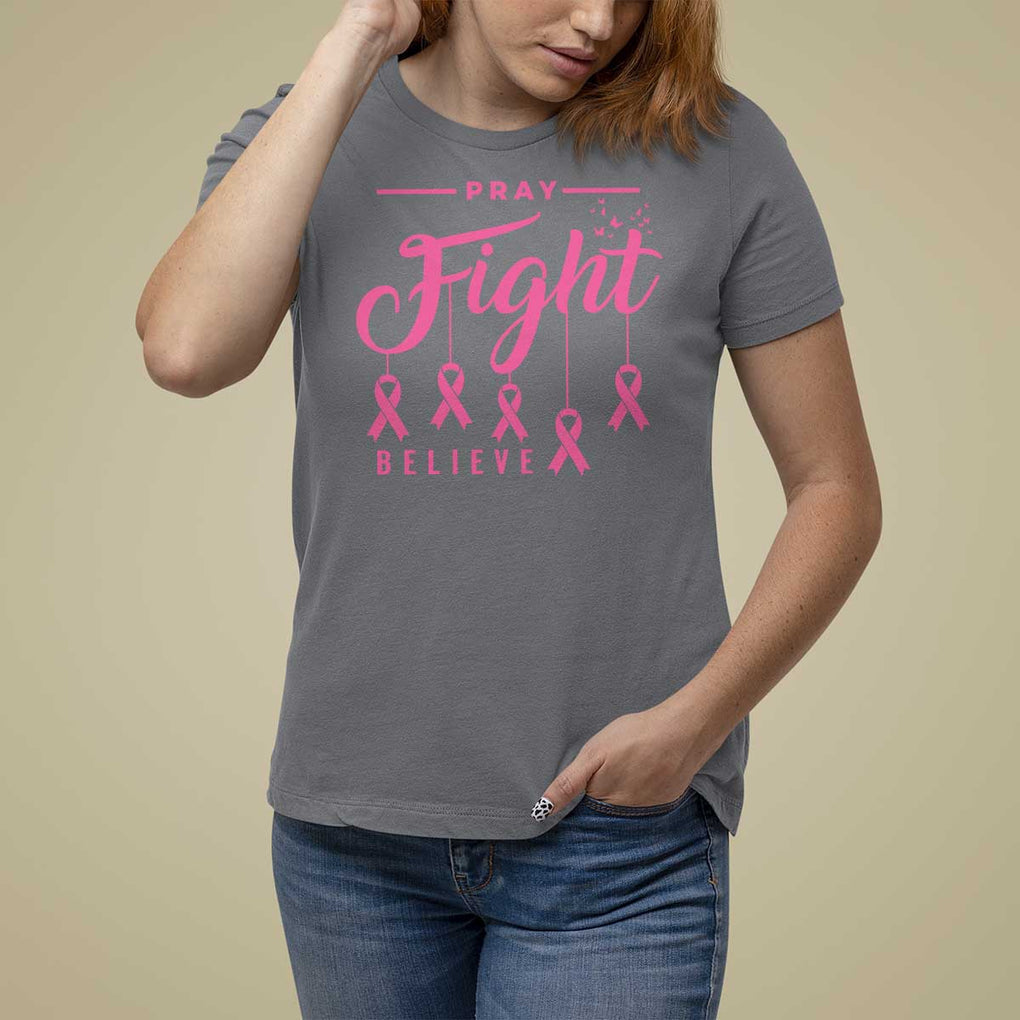 Breast Cancer T Shirt For Women Pray Fight Believe TS09 Charcoal Print Your Wear