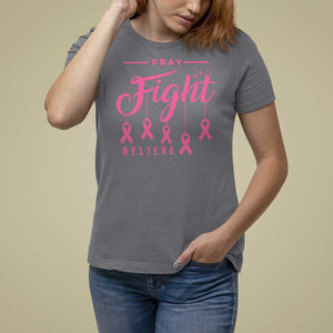 Breast Cancer T Shirt For Women Pray Fight Believe TS09 Charcoal Print Your Wear