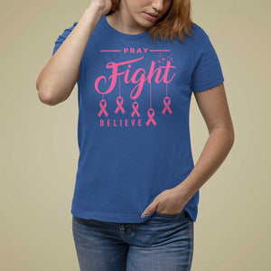 Breast Cancer T Shirt For Women Pray Fight Believe TS09 Royal Blue Print Your Wear