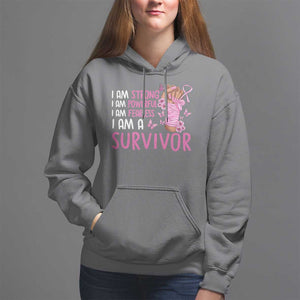 Pink Breast Cancer Hoodie I Am A Survivor Strong Powerful Fearless TS09 Charcoal Print Your Wear
