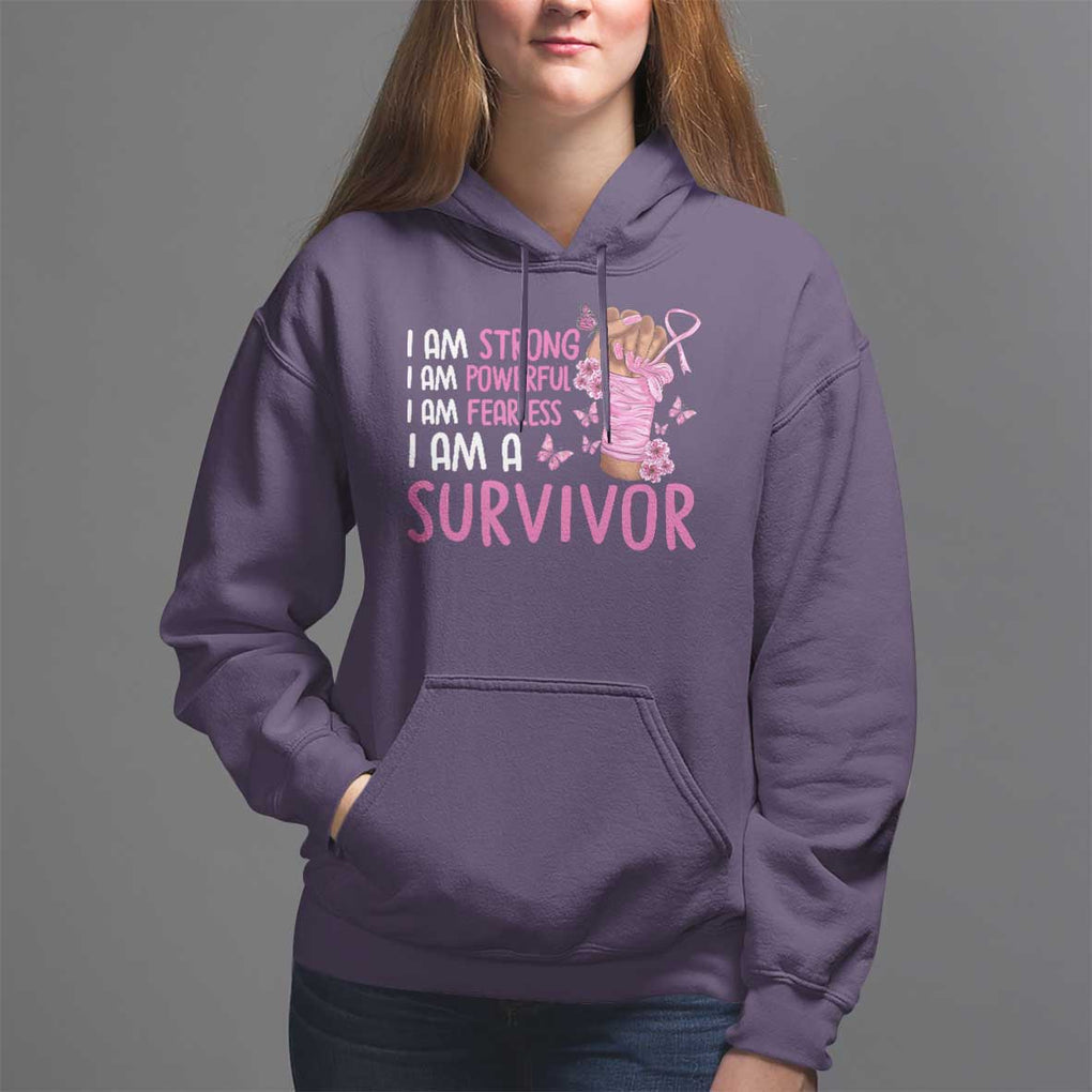 Pink Breast Cancer Hoodie I Am A Survivor Strong Powerful Fearless TS09 Purple Print Your Wear