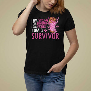 Pink Breast Cancer T Shirt For Women I Am A Survivor Strong Powerful Fearless TS09 Black Print Your Wear