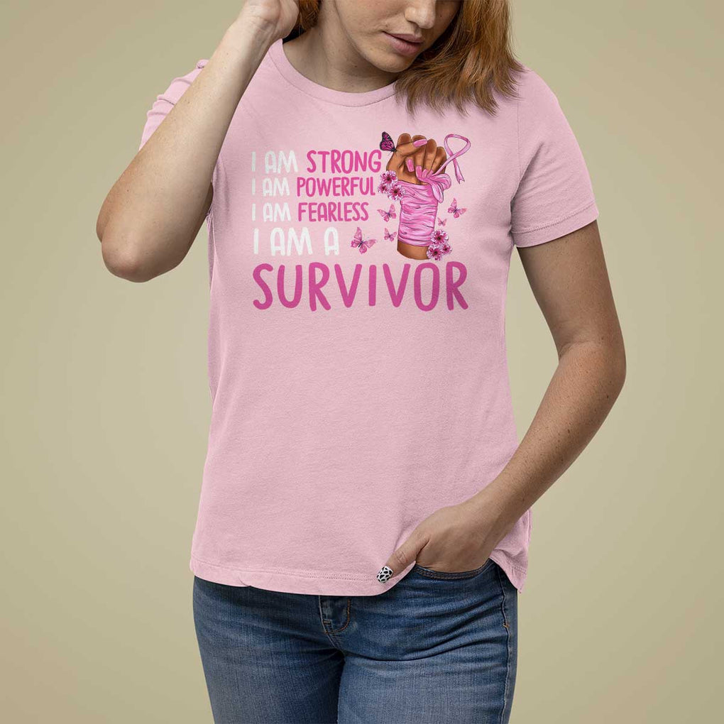Pink Breast Cancer T Shirt For Women I Am A Survivor Strong Powerful Fearless TS09 Light Pink Print Your Wear